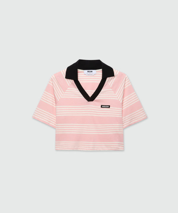 Cropped T-Shirt in striped cotton