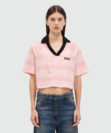 Cropped T-Shirt in striped cotton