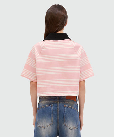 Cropped T-Shirt in striped cotton