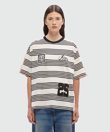 Cotton T-Shirt with two-tone stripes and quotes