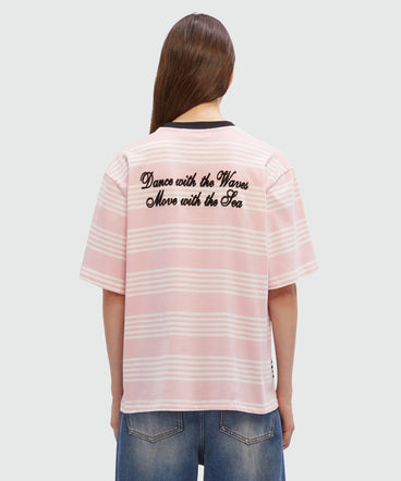 Cotton T-Shirt with two-tone stripes and quotes