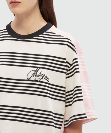 Cotton T-Shirt with two-tone stripes and quotes