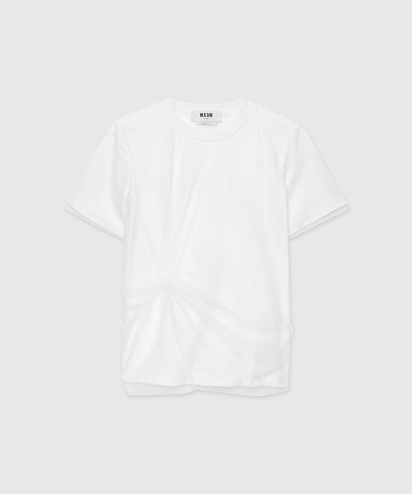 White cotton and tulle T-Shirt