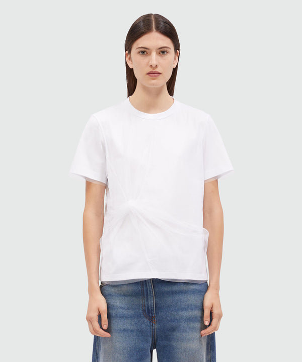 T-Shirt bianca in cotone e tulle