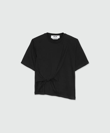 Draped black jersey T-Shirt