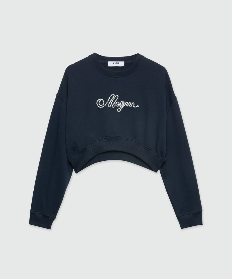 Felpa cropped con logo MSGM in corda BLU NAVY Donna 