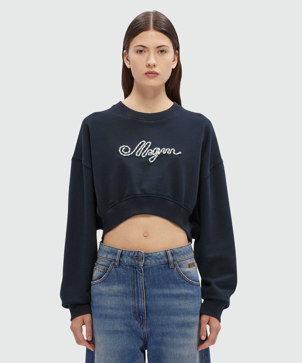 Felpa cropped con logo MSGM in corda