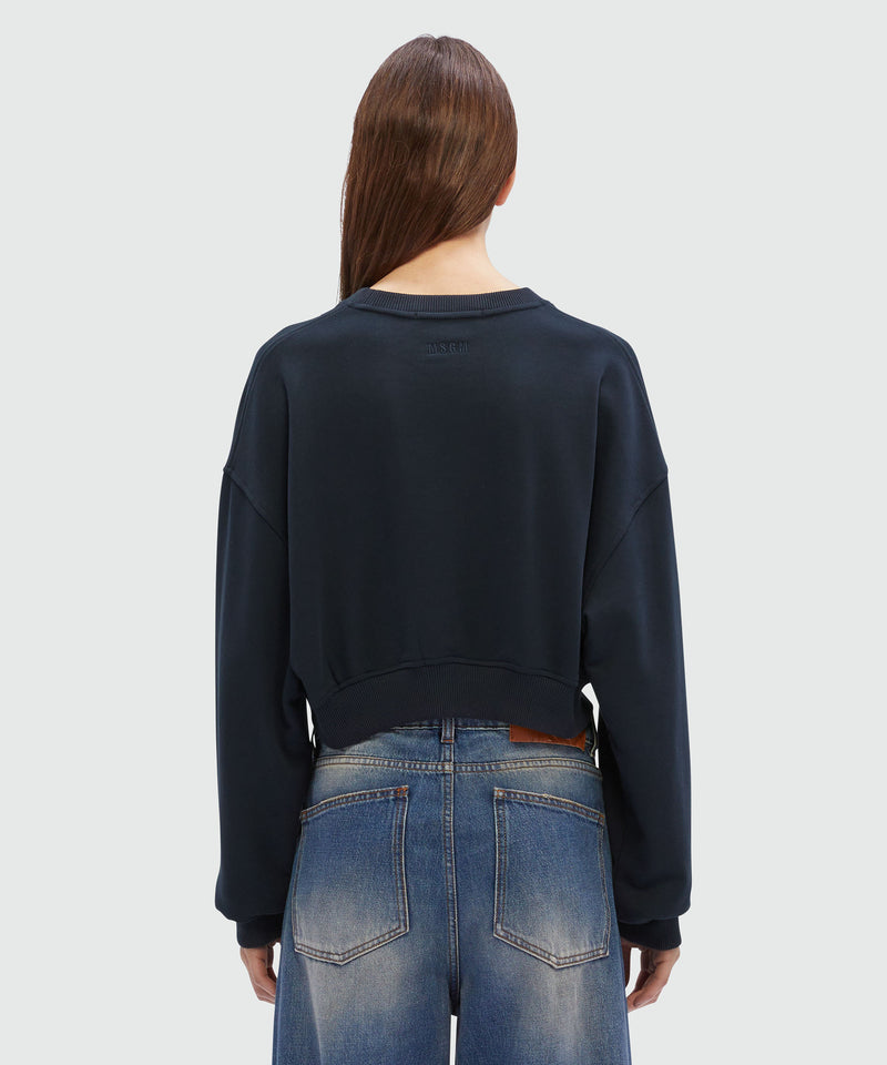 Felpa cropped con logo MSGM in corda BLU NAVY Donna 