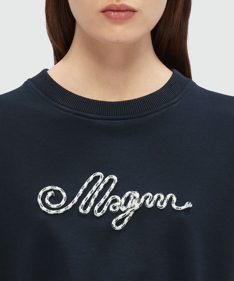 Felpa cropped con logo MSGM in corda BLU NAVY Donna 