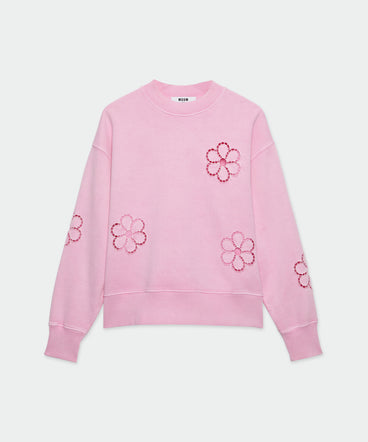 Pink jersey sweatshirt with à jour embroidery