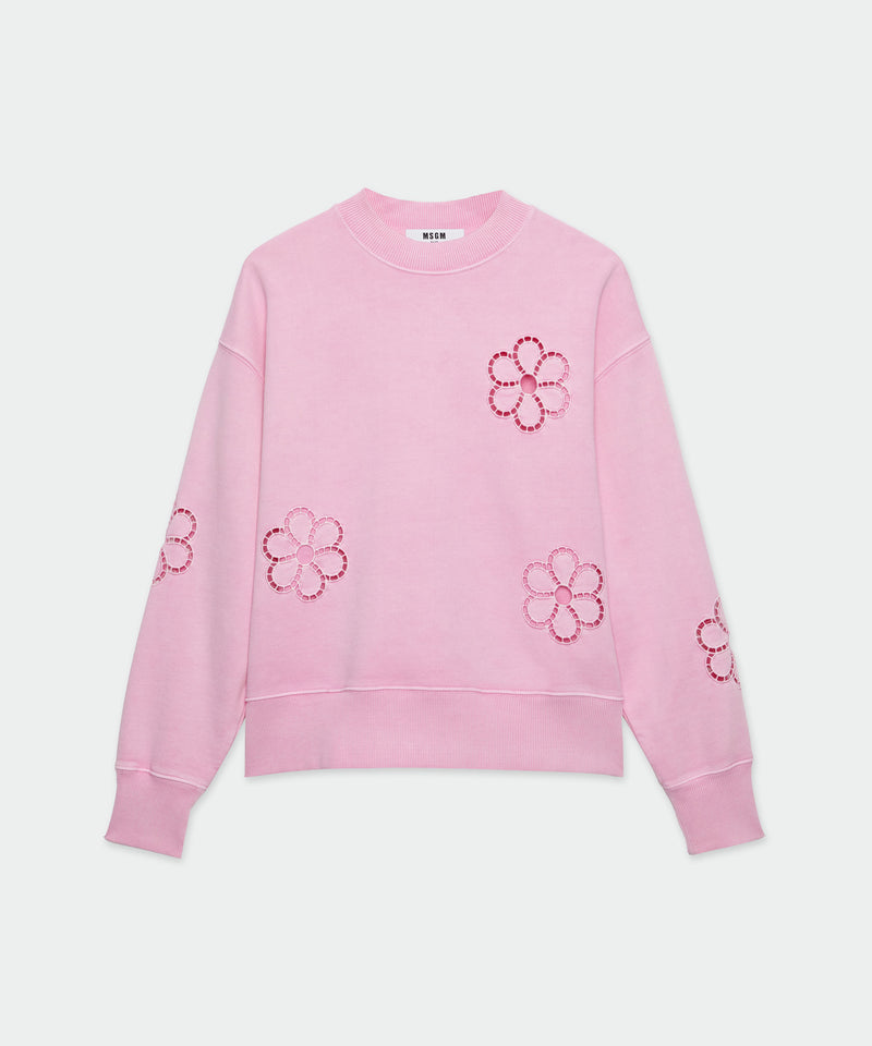 Pink jersey sweatshirt with à jour embroidery PINK Women 