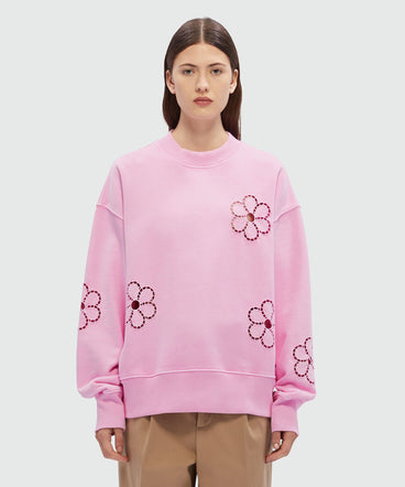 Pink jersey sweatshirt with à jour embroidery