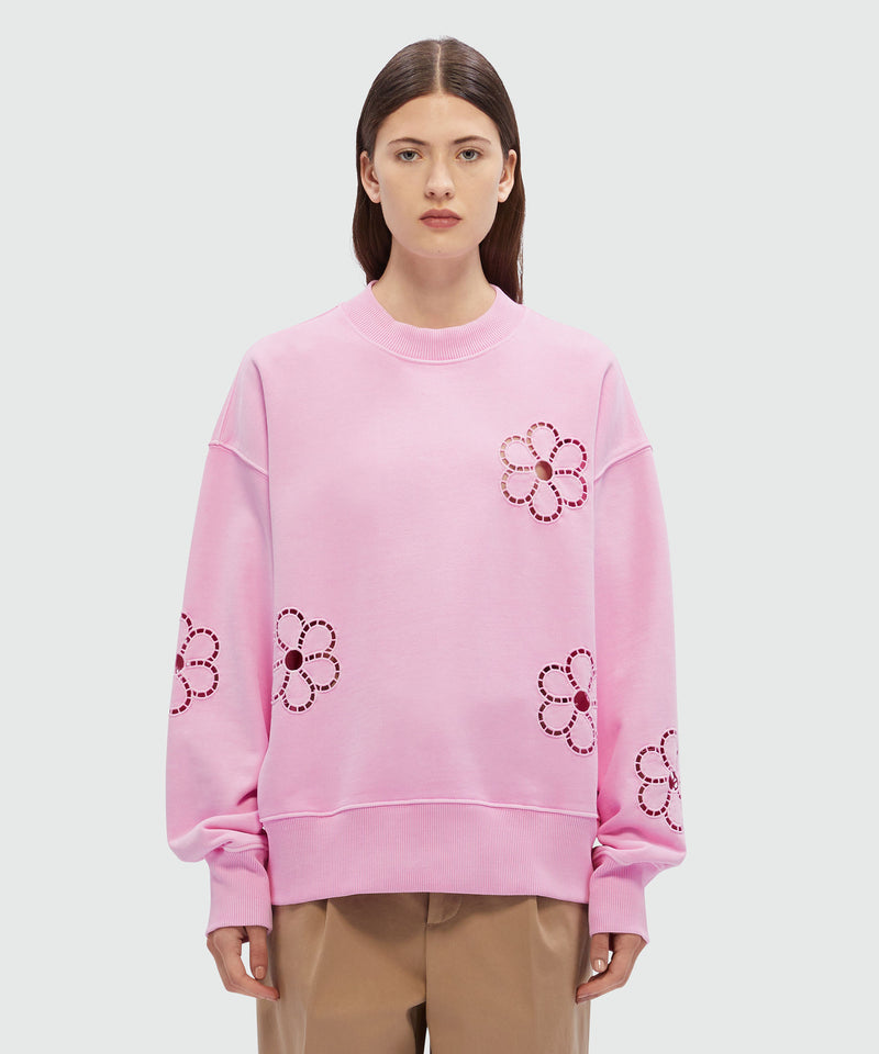 Pink jersey sweatshirt with à jour embroidery PINK Women 