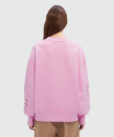 Pink jersey sweatshirt with à jour embroidery