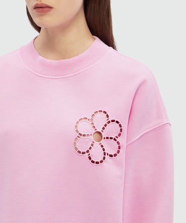 Pink jersey sweatshirt with à jour embroidery