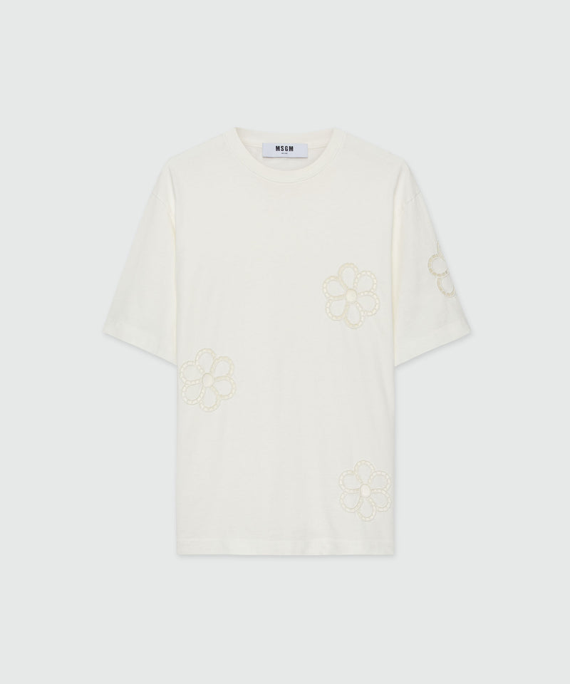 White cotton T-Shirt with floral embroidery OFF WHITE Women 