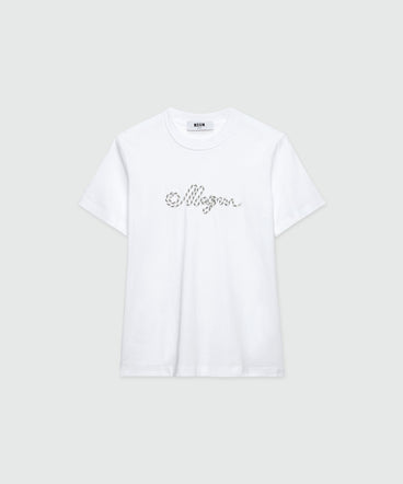 T-Shirt in cotone bianco con logo MSGM in corda