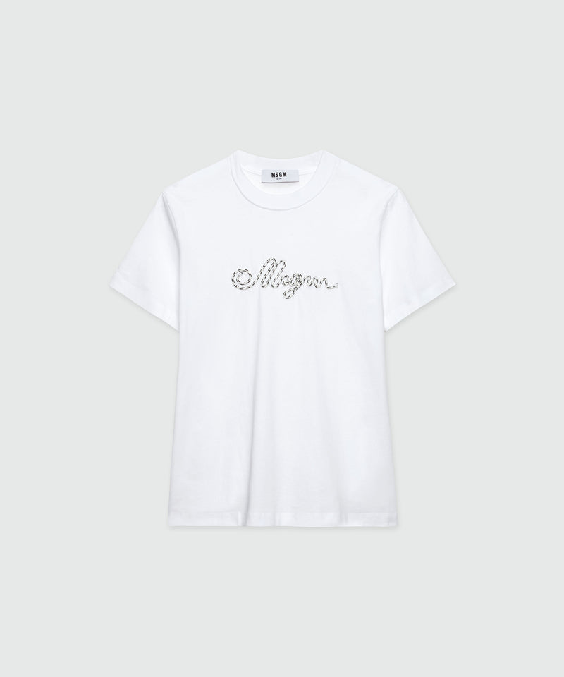 T-Shirt in cotone bianco con logo MSGM in corda BIANCO Donna 