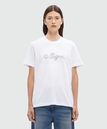 T-Shirt in cotone bianco con logo MSGM in corda