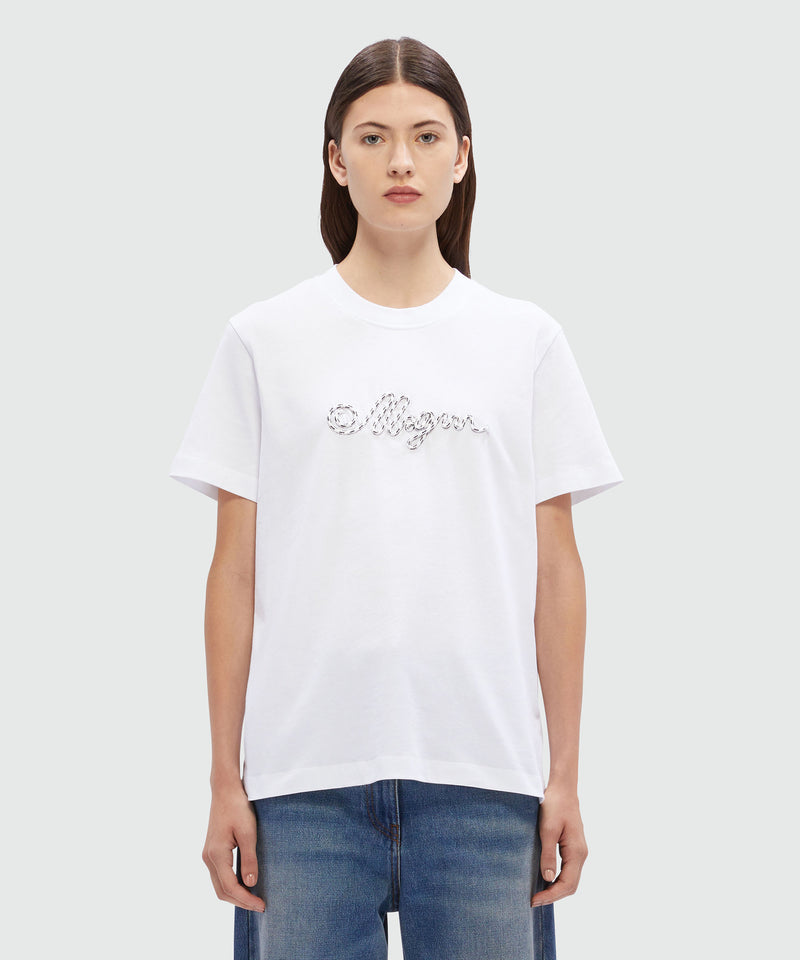 T-Shirt in cotone bianco con logo MSGM in corda BIANCO Donna 