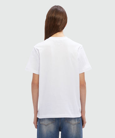 T-Shirt in cotone bianco con logo MSGM in corda