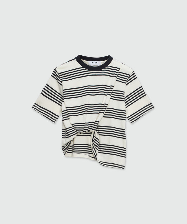 Striped and knotted cotton T-Shirt