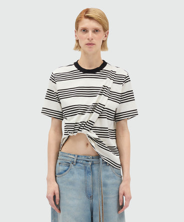 Striped and knotted cotton T-Shirt