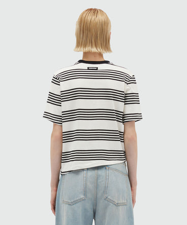 Striped and knotted cotton T-Shirt