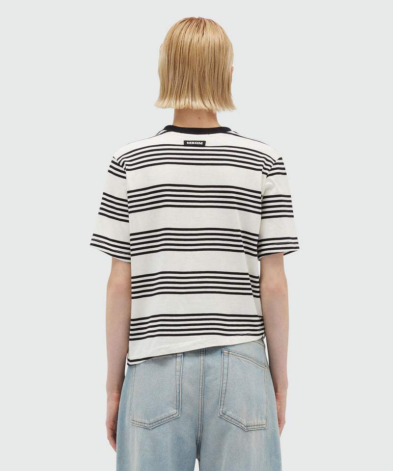 Striped and knotted cotton T-Shirt OFF WHITE Women 