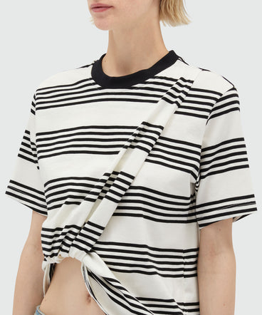 Striped and knotted cotton T-Shirt