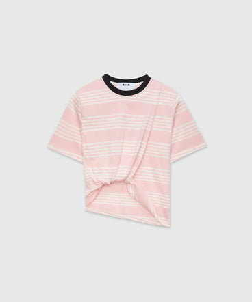 Striped and knotted cotton T-Shirt