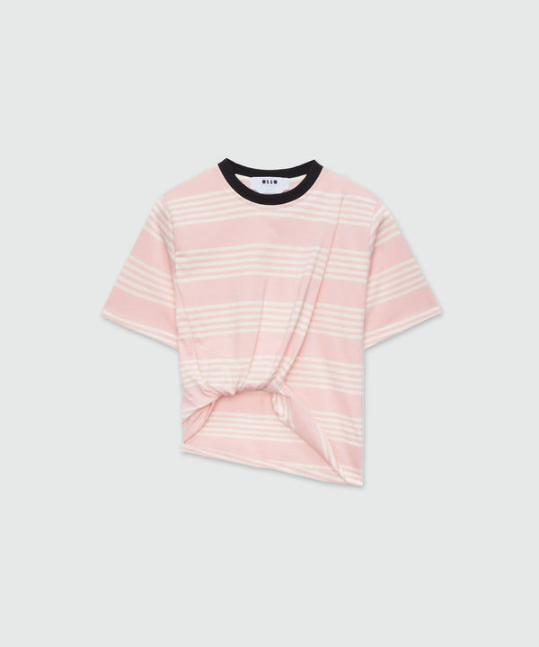 Striped and knotted cotton T-Shirt