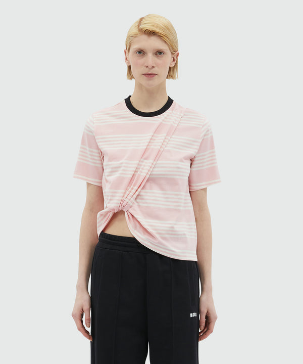 Striped and knotted cotton T-Shirt