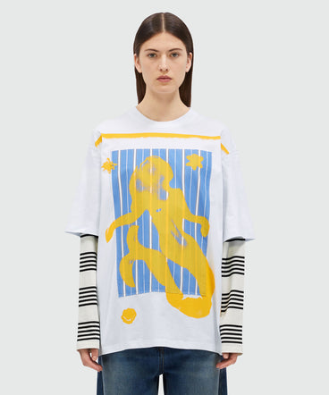 White cotton T-Shirt with MSGM Mermaid Box graphics