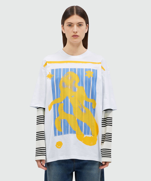 White cotton T-Shirt with MSGM Mermaid Box graphics