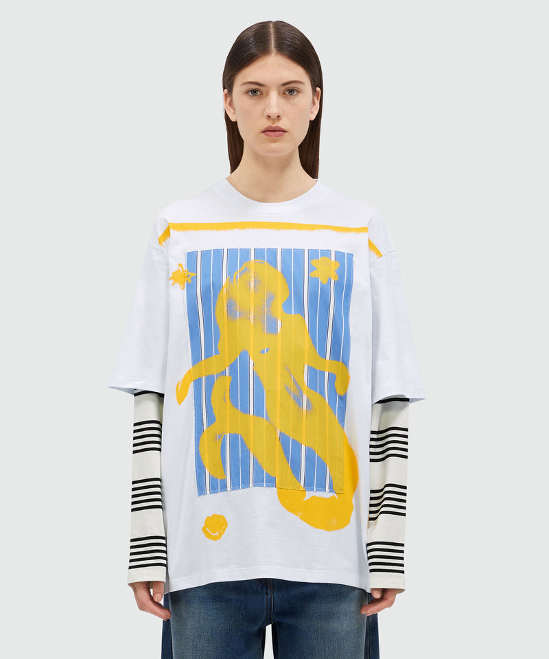 White cotton T-Shirt with MSGM Mermaid Box graphics WHITE Women 