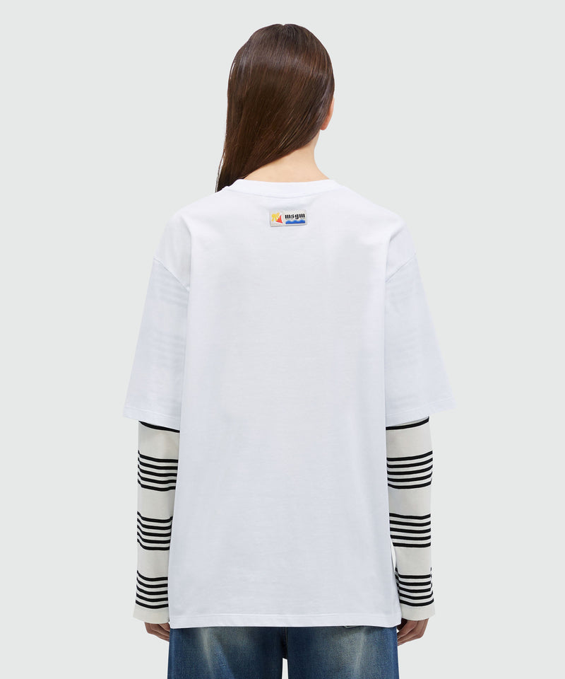 White cotton T-Shirt with MSGM Mermaid Box graphics WHITE Women 