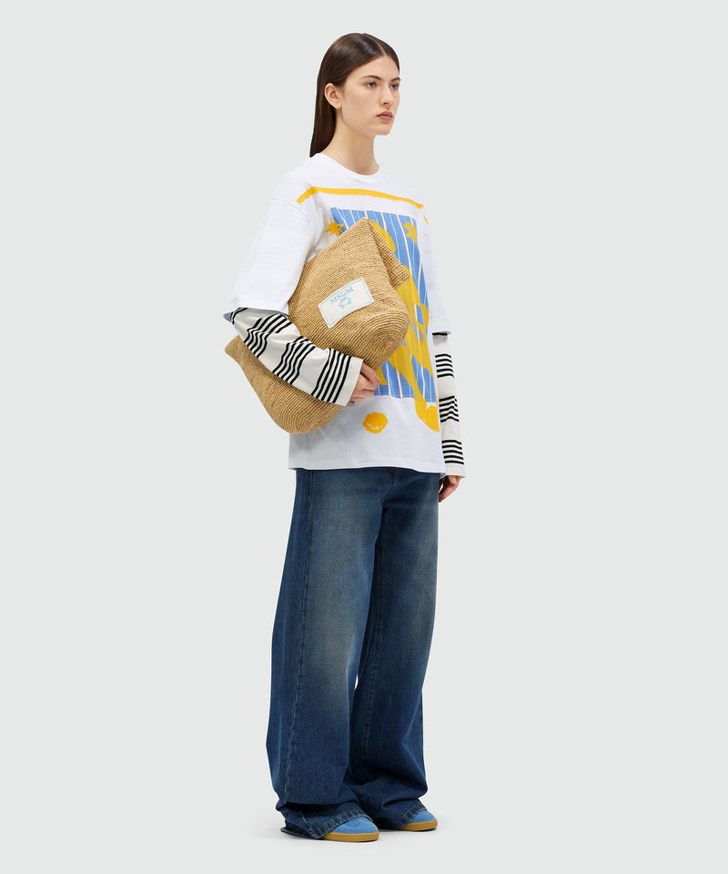 White cotton T-Shirt with MSGM Mermaid Box graphics WHITE Women 