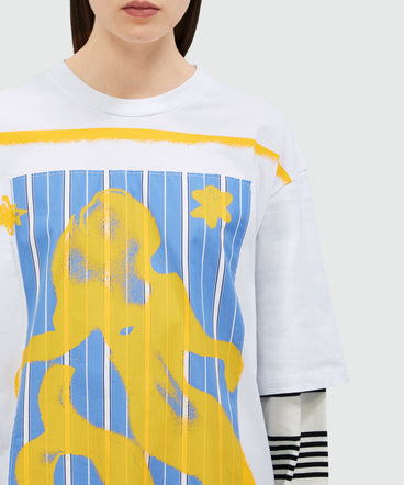 White cotton T-Shirt with MSGM Mermaid Box graphics