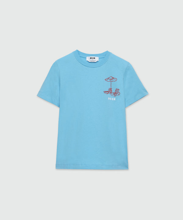 T-Shirt in cotone azzurro con ricamo