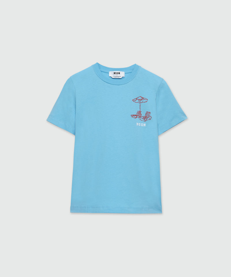 T-Shirt in cotone azzurro con ricamo BLU Donna 