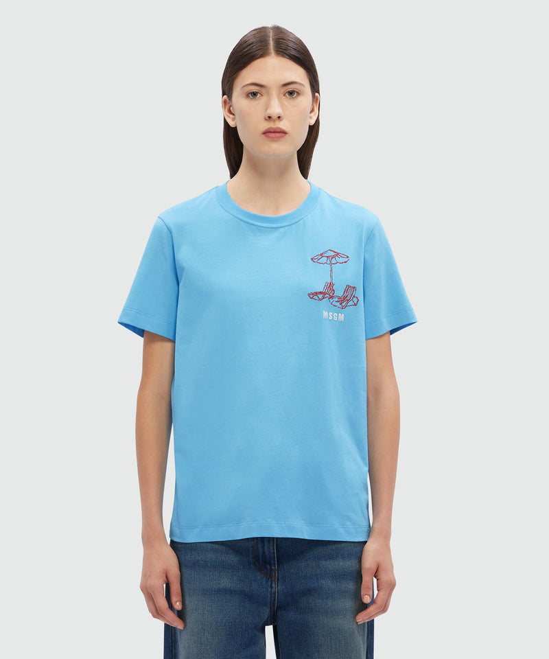 T-Shirt in cotone azzurro con ricamo BLU Donna 