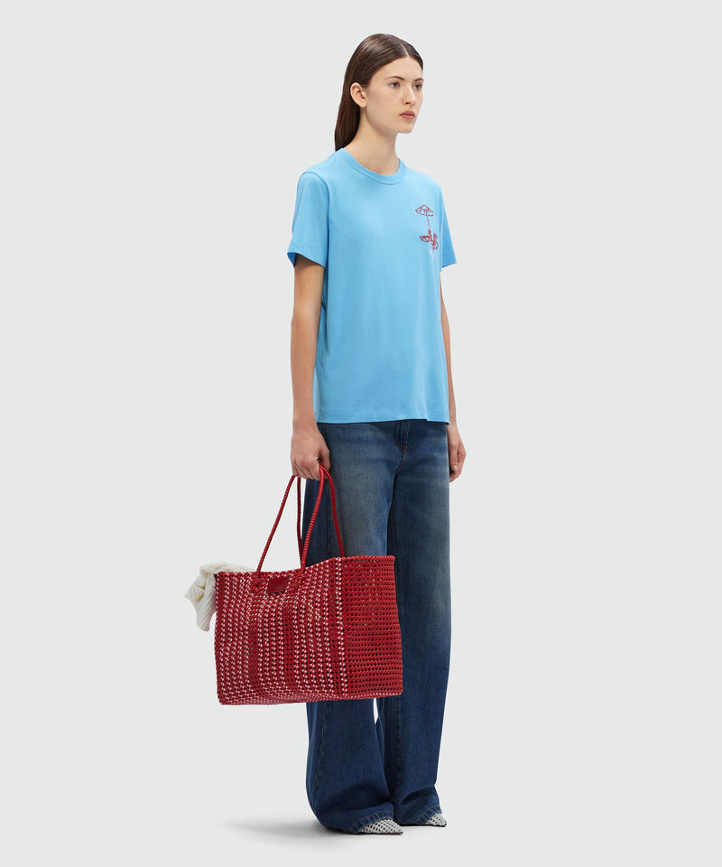 T-Shirt in cotone azzurro con ricamo BLU Donna 