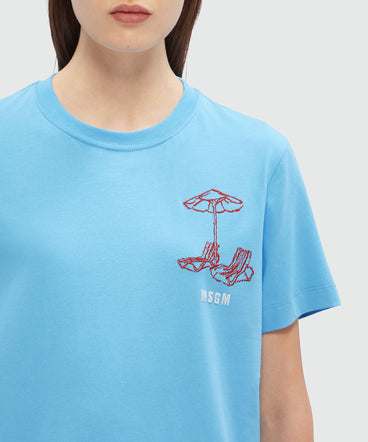 Light blue cotton T-Shirt with embroidery