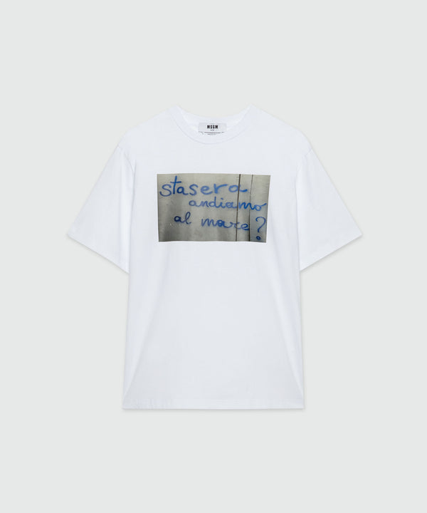 T-Shirt in cotone bianco con quote MSGM