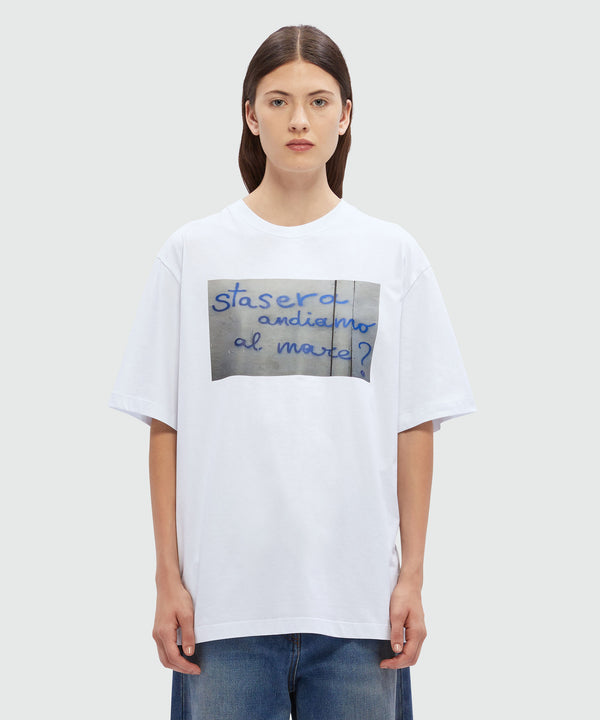 T-Shirt in cotone bianco con quote MSGM