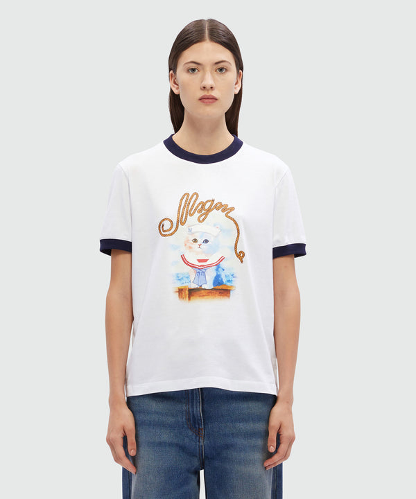 T-Shirt in cotone bianco con stampa MSGM Sailor Kitten