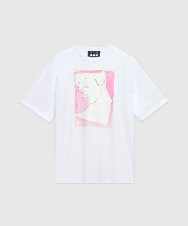 T-Shirt in jersey bianco e grafica Luke Edward Hall x MSGM