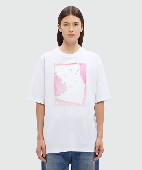 T-Shirt in jersey bianco e grafica Luke Edward Hall x MSGM