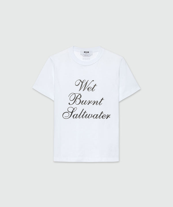 T-Shirt in jersey bianco con quote MSGM